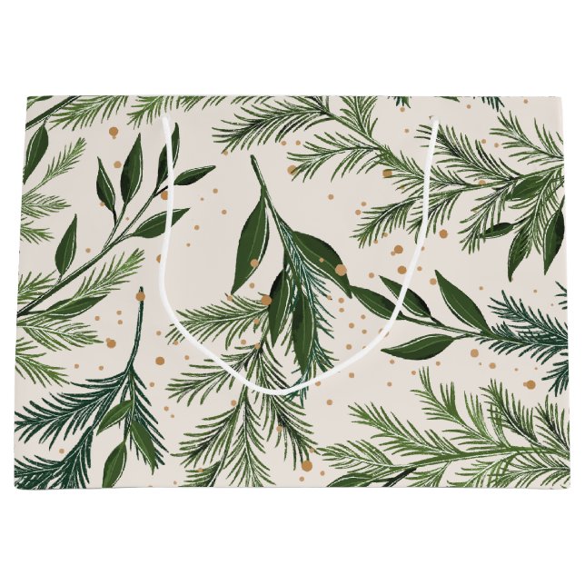 Classic Greens Pine Gold Traditional Christmas Large Gift Bag (Front)