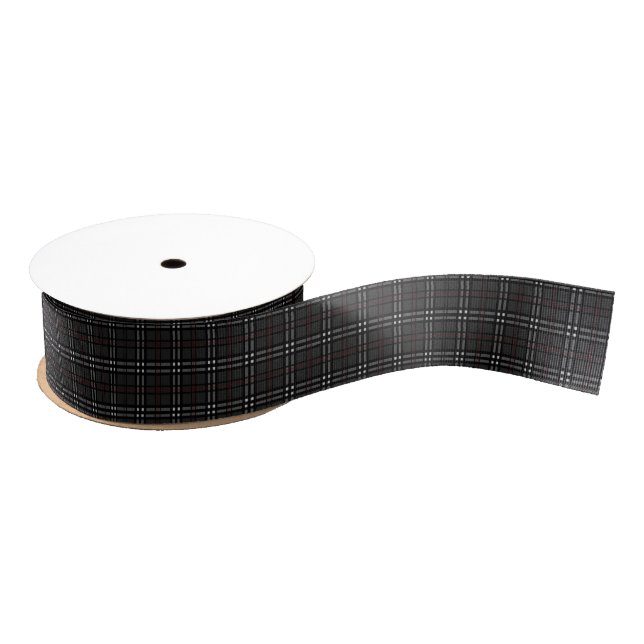 Classic grey and black plaid pattern grosgrain ribbon (Spool)