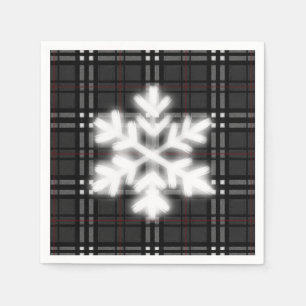 Classic grey and black plaid pattern snowflake  napkin