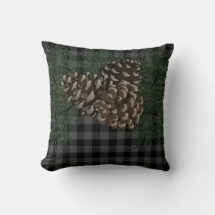 Classic grey and black plaid pine cone cushion