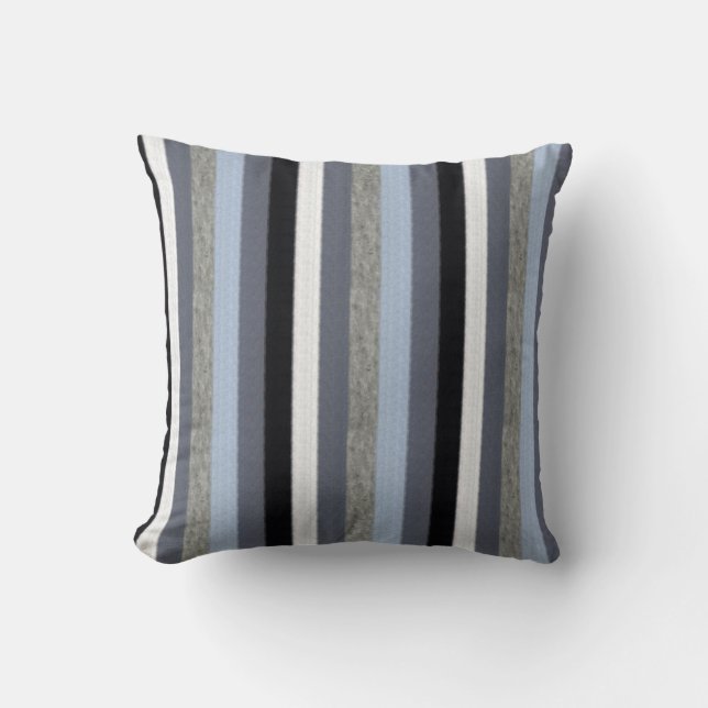 Classic Grey and Blue Stripes Cushion (Front)