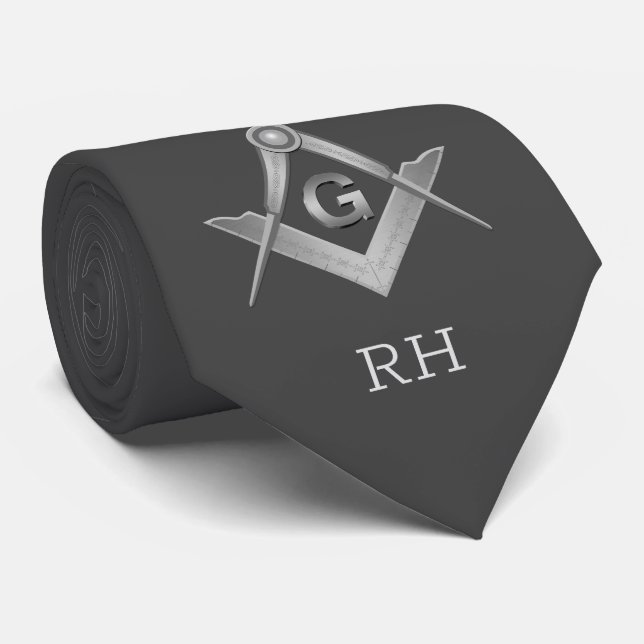 Classic Grey and Silver Masonic Monogrammed Tie (Rolled)