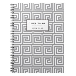 Classic Grey and White Greek Key Pattern Notebook