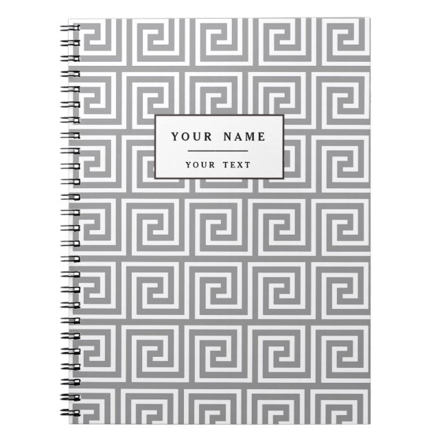 Classic Grey and White Greek Key Pattern Notebook (Front)