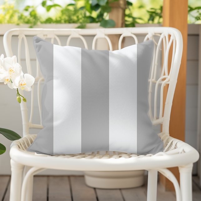 Classic Grey and White Vertical Cabana Stripes Cushion (Creator Uploaded)
