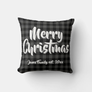Classic grey black buffalo plaid personalised cushion