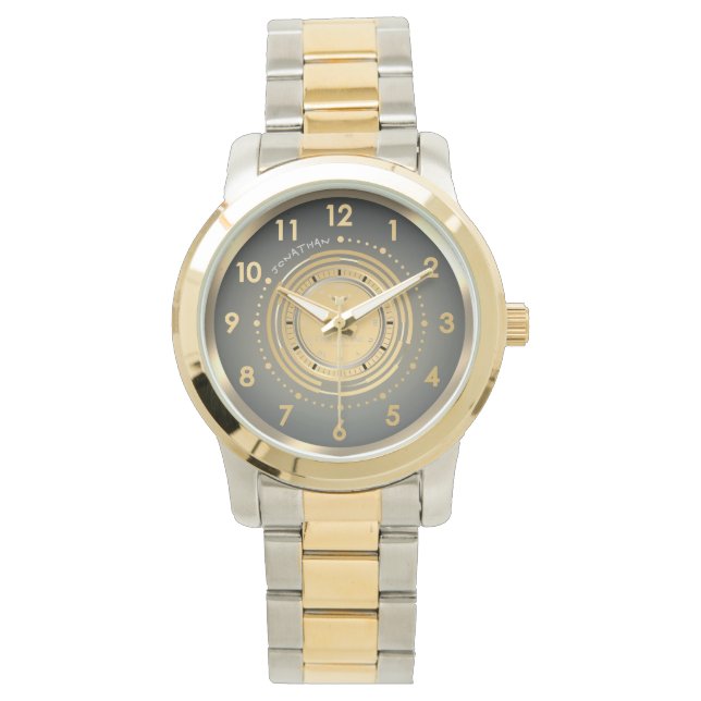 Classic Grey, Black Gold & Silver Two-Tone Custom Watch (Front)