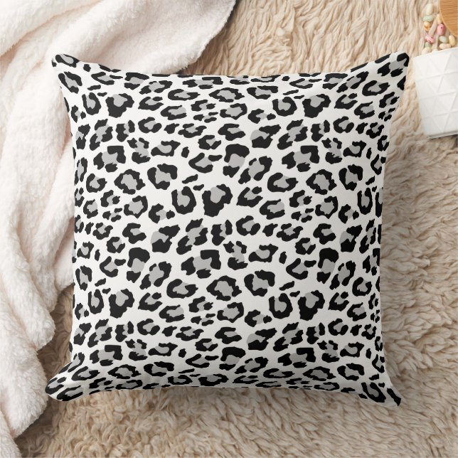 Classic Grey Black Leopard Animal Print Cushion (Blanket)
