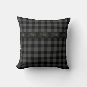 Classic grey black plaid country pine cone cushion