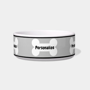 Classic Grey Black White Dog Bone Pattern Dog Bowl