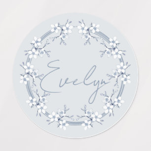 Classic Grey Blue Flower Design Round Labels
