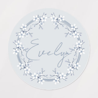 Classic Grey Blue Flower Design Round Labels