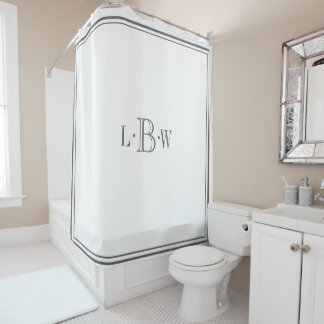 Classic Grey Border Monogrammed Shower Curtain