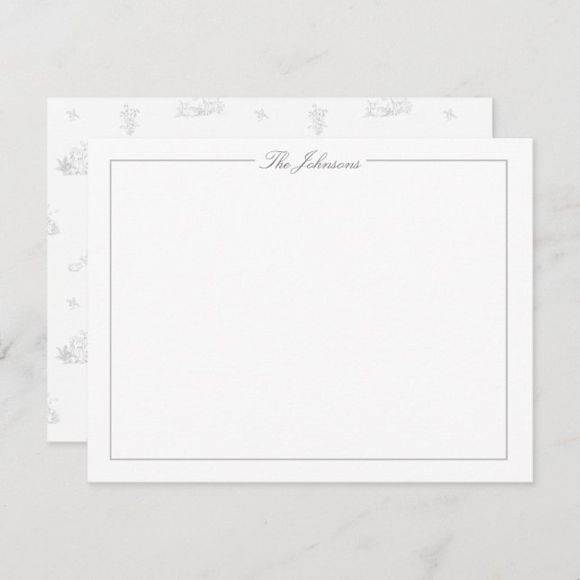Classic Grey Border Personalised Stationery Card (Front/Back)
