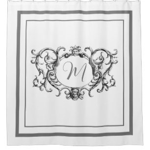 Classic grey Border Script Monogram  Shower Curtain