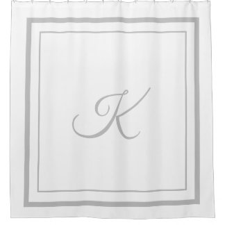 Classic grey Border Script Monogram Shower Curtain