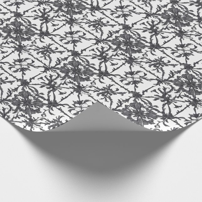 Classic Grey Botanical Floral Wrapping Paper (Corner)