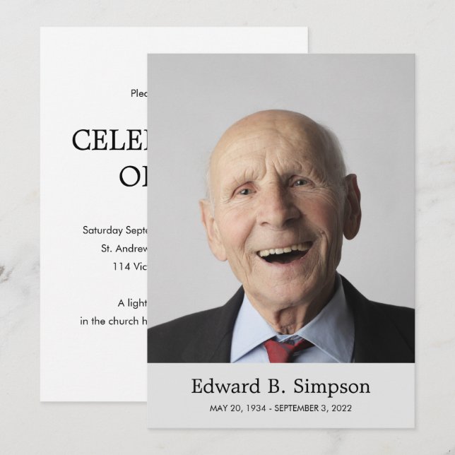 Classic Grey Celebration Of Life With Photo Invitation (Front/Back)