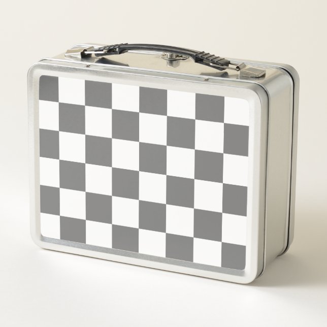 Classic Grey checkerboard  Metal Lunch Box (Back)