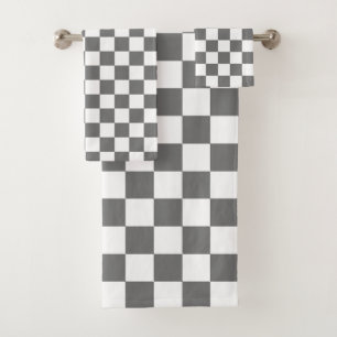 Classic grey chequerboard bath towel set