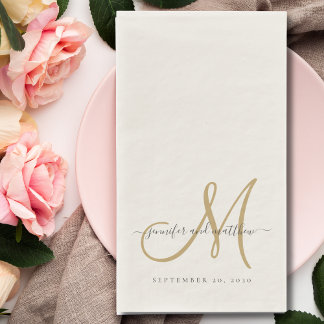 Classic Grey Ecru Gold Monogram Elegant Wedding Napkin