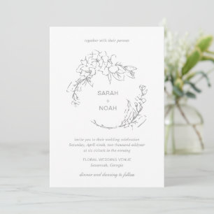Classic Grey Floral Wreath Elegant Wedding Invitation