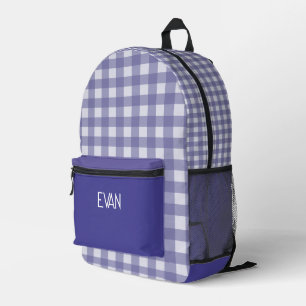 Classic Grey Gingham Pattern Personalised School Printed Backpack