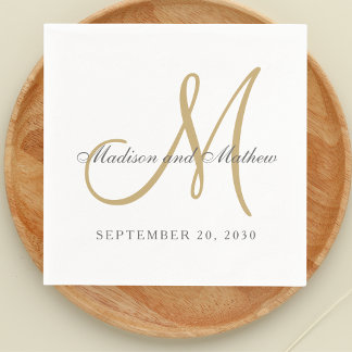 Classic Grey Gold Monogram Elegant Wedding Napkin