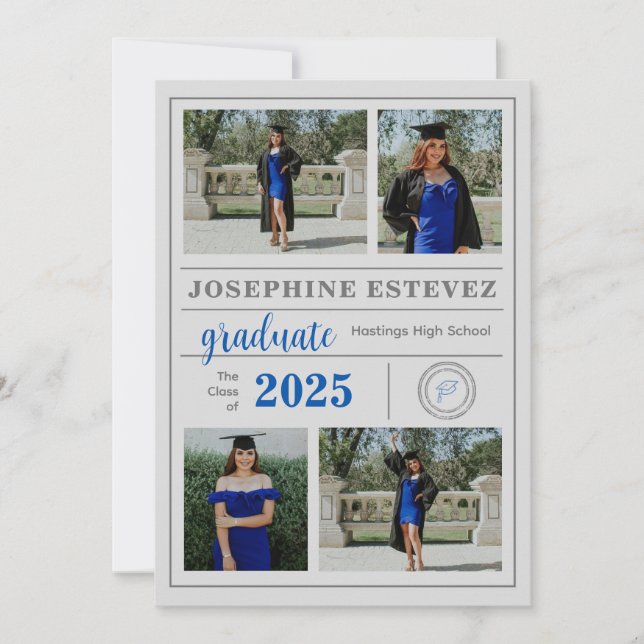 Classic Grey Graduation Photo Announcement Invite (Front)