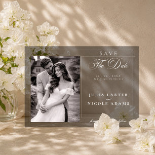 Classic Grey Ivory Calligraphy Save The Date Acrylic Invitations