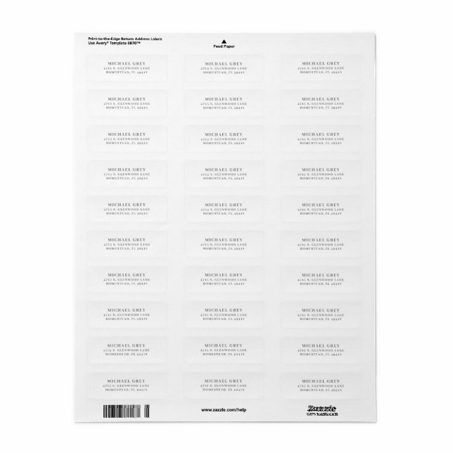 Classic Grey Modern Return Address (Full Sheet)