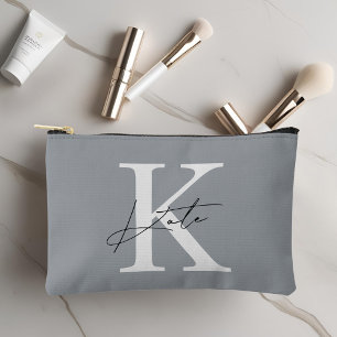 Classic Grey Monogram Bridesmaid Gift Accessory Pouch