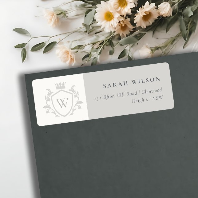 Classic Grey Monogram Floral Crown Crest Address (Creator Uploaded)