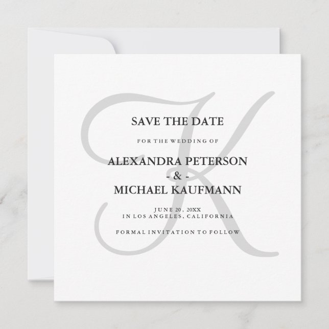 Classic Grey Monogram Save the Date (Front)