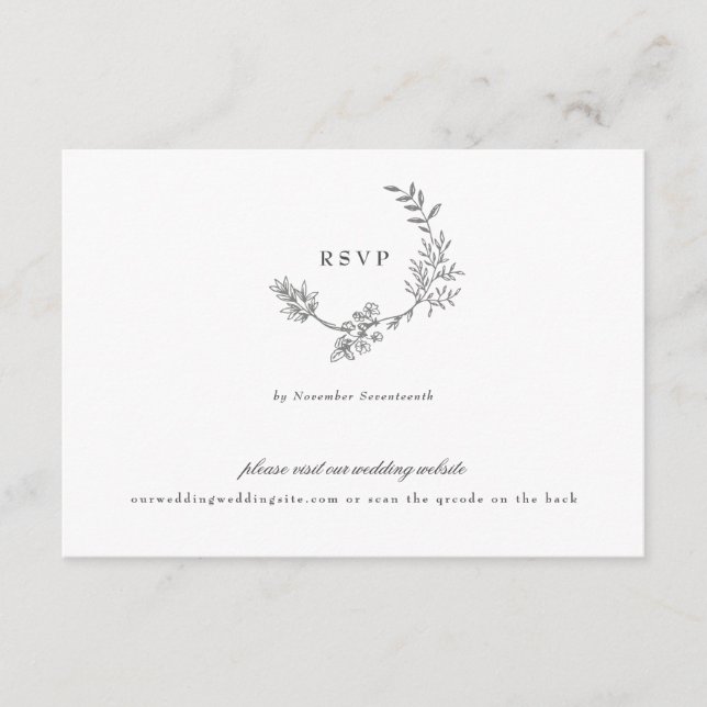 classic grey monogram website QR CODE BACK wedding RSVP Card (Front)