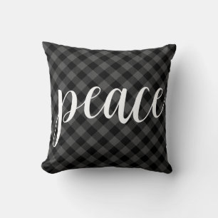 Classic grey Plaid elegant peace script Cushion