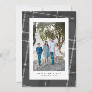 Classic grey plaid vertical photo holiday card