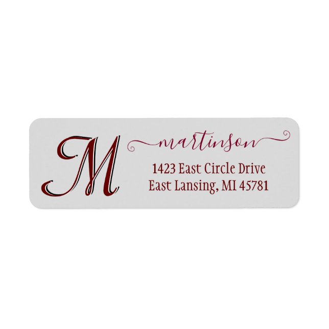 Classic Grey Red Custom Monogram Return Address  (Front)