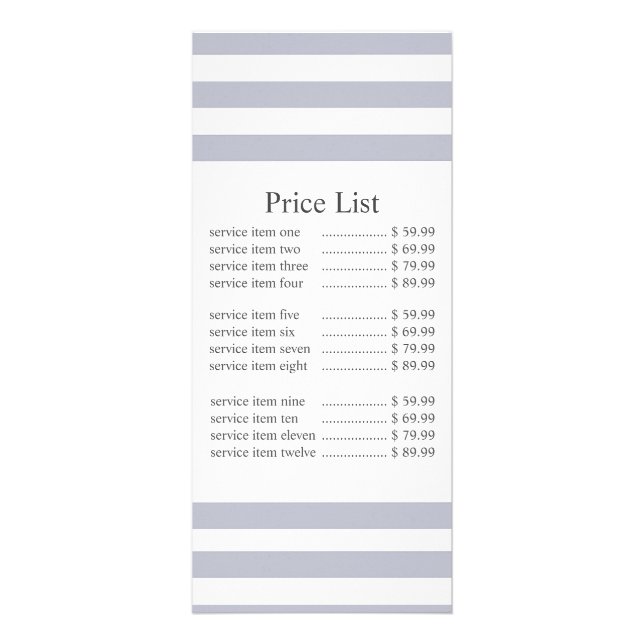 Classic Grey Stripe Business Price Rack Card (Front)
