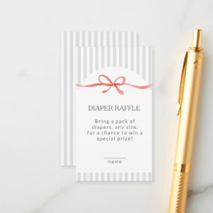 Classic Grey Stripes Red Ribbon Diaper Raffle Enclosure Card
