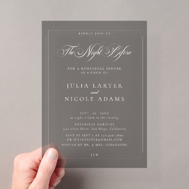 Classic Grey The Night Before Rehearsal Dinner Acrylic Invitations (Insitu (Handheld))