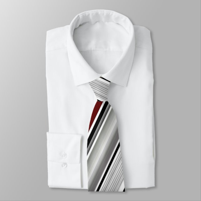 Classic Grey White Black Red  Stripe Tie (Tied)