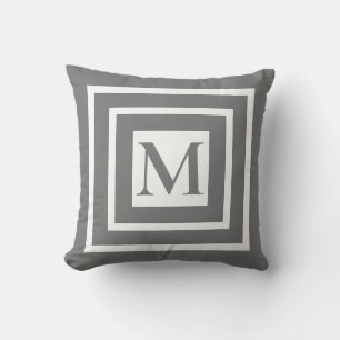 Classic grey white framed monogram cushion