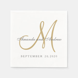 Classic Grey White Gold Monogram Elegant Wedding Napkin