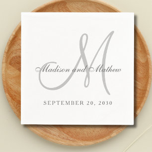 Classic Grey White Monogram Elegant Wedding Napkin