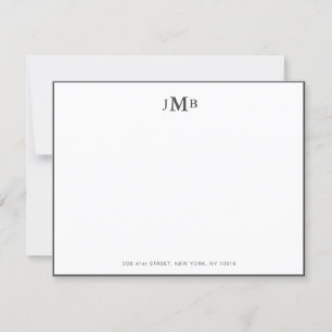 Classic Grey & white Monogrammed Formal Flat Thank You Card