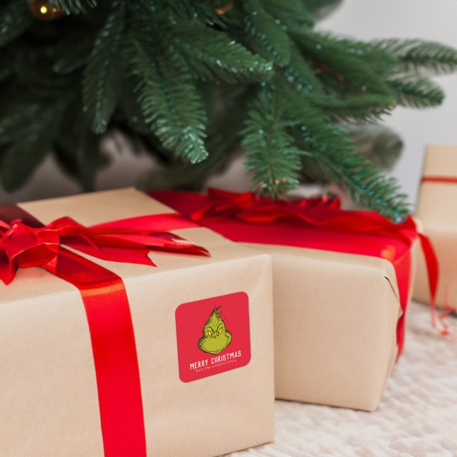 Classic Grinch | Christmas - Personalised Square Sticker (Sticker on gift)