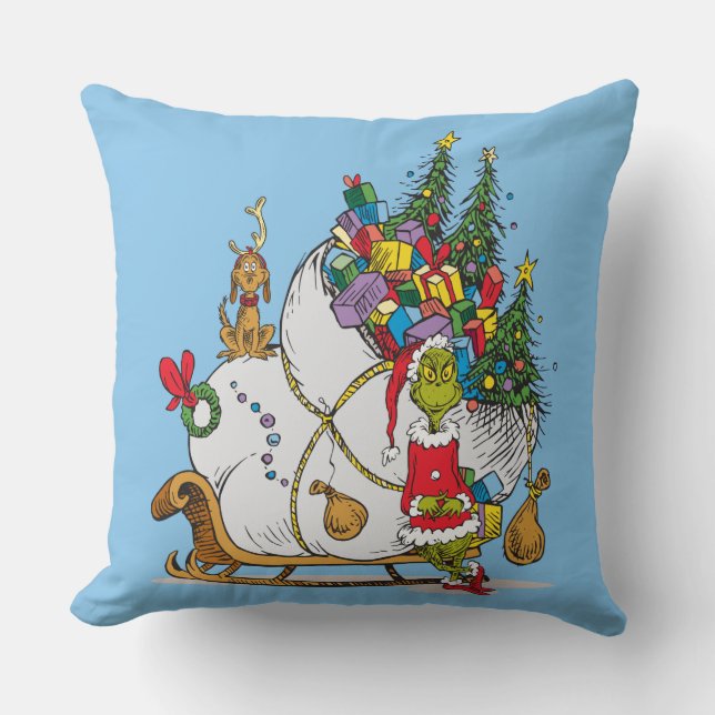 Classic Grinch | Grinch & Max with Sleigh Cushion (Front)