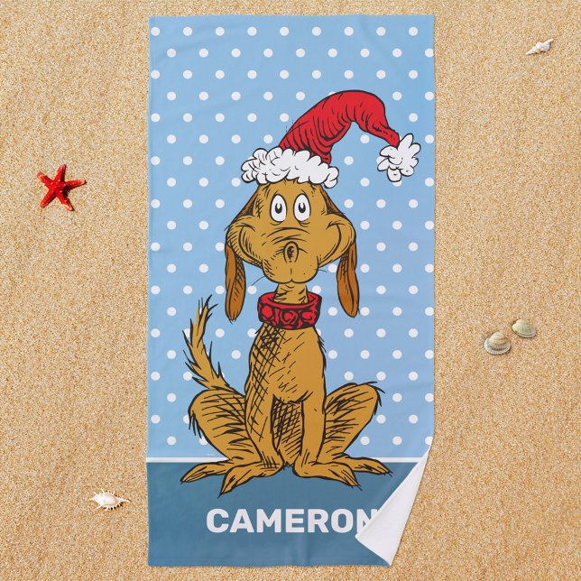 Classic Grinch | Max - Santa Hat Beach Towel (Towel on beach)