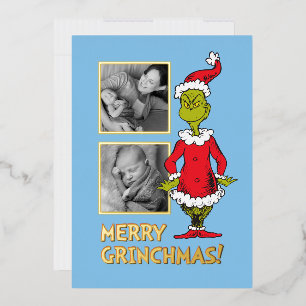 Classic Grinch   Santa Claus Foil Holiday Card